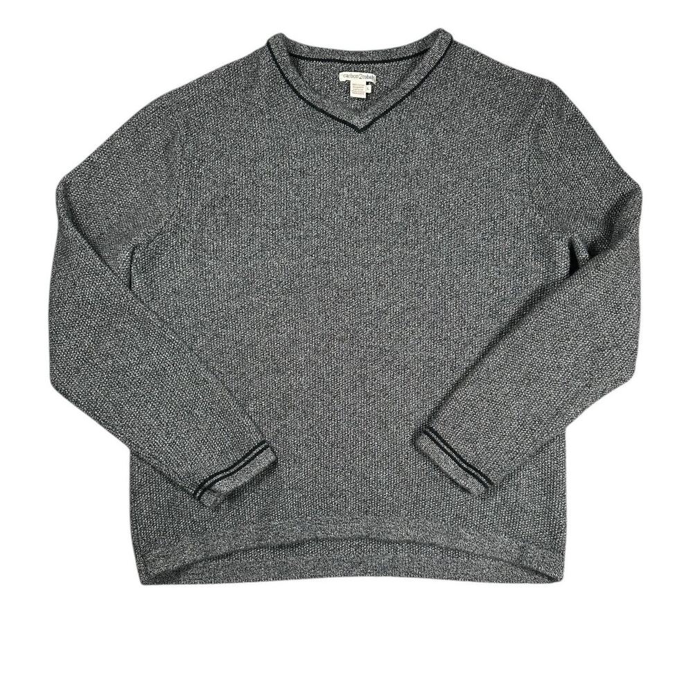 Carbon 2 Cobalt Sweater Mens L Gray 100% Cotton V-Neck Pullover Contrast Trim